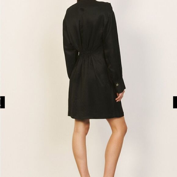 SANDRO Wrap-effect Gathered Slub Twill Mini Dress Size 36 - Picture 13 of 13